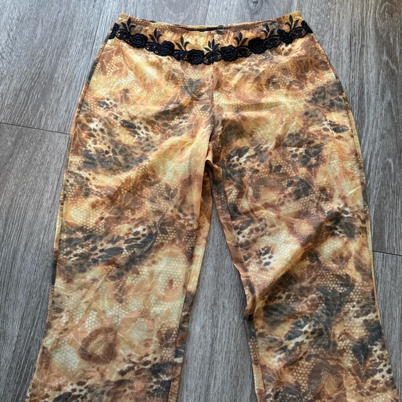 Flared Snake Leopard Print Mesh Women’s Small Y2K Festival Sheer Pants - Picture 5 of 8